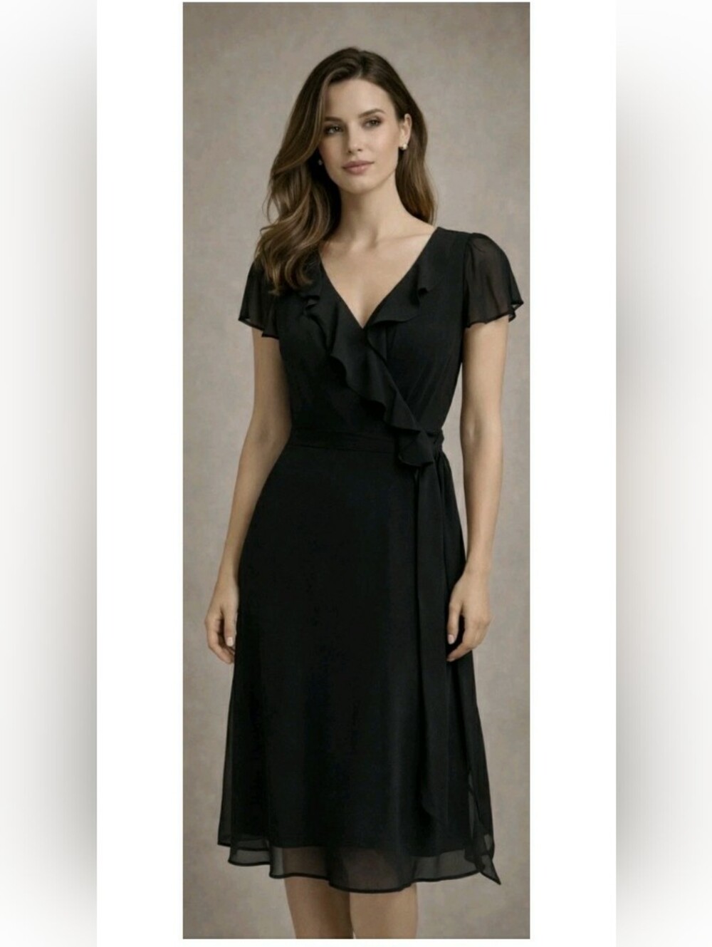 Women's Beautiful Black Fit And Flare  Ruffeled Dress,By Chadwicks, SZ 8 Petite